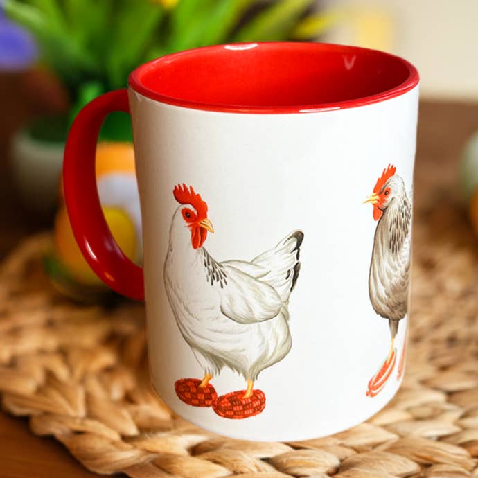 Hens wearing Slippers Mug for wholesale by Sardines Studio
