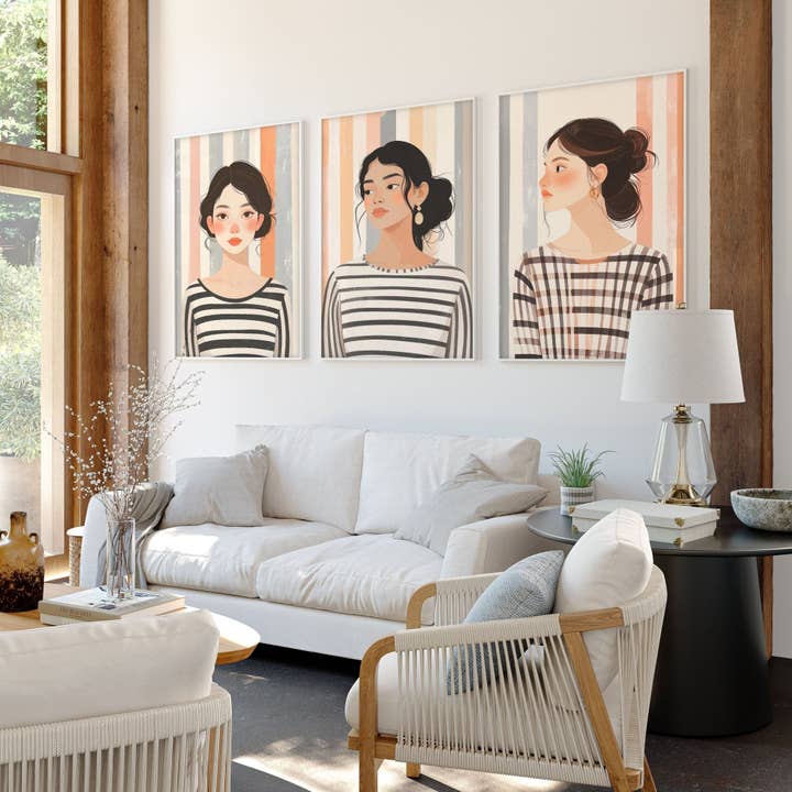 Framed Pictures For The Living Room | Set of 3 Boho Women Wall art Prints for wholesale by About Wall Art