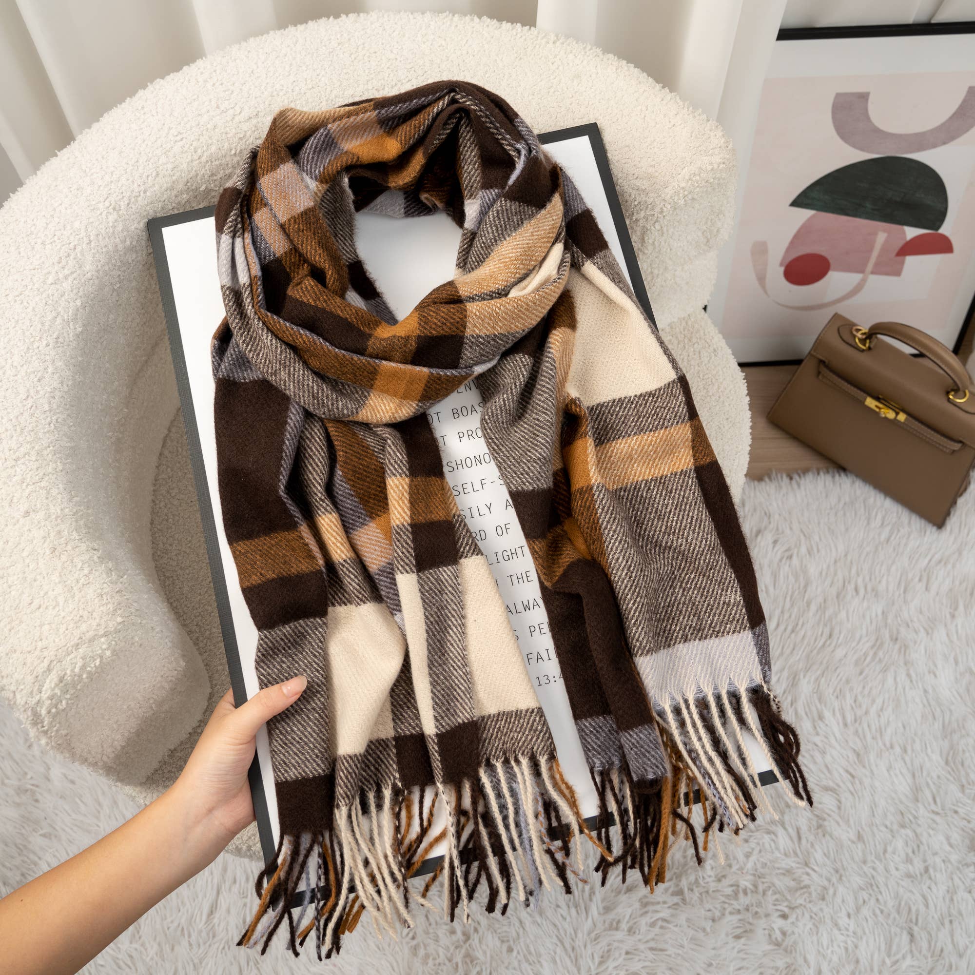 COSMOS - Wholesale Scarf - Women's - Chic and trendy large checkered women's scarf, soft0