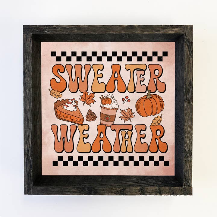 Temps de Pull Rétro Automne - Panneau Mignon d'Automne en Toile - Encadré pour la vente par Hangout Home