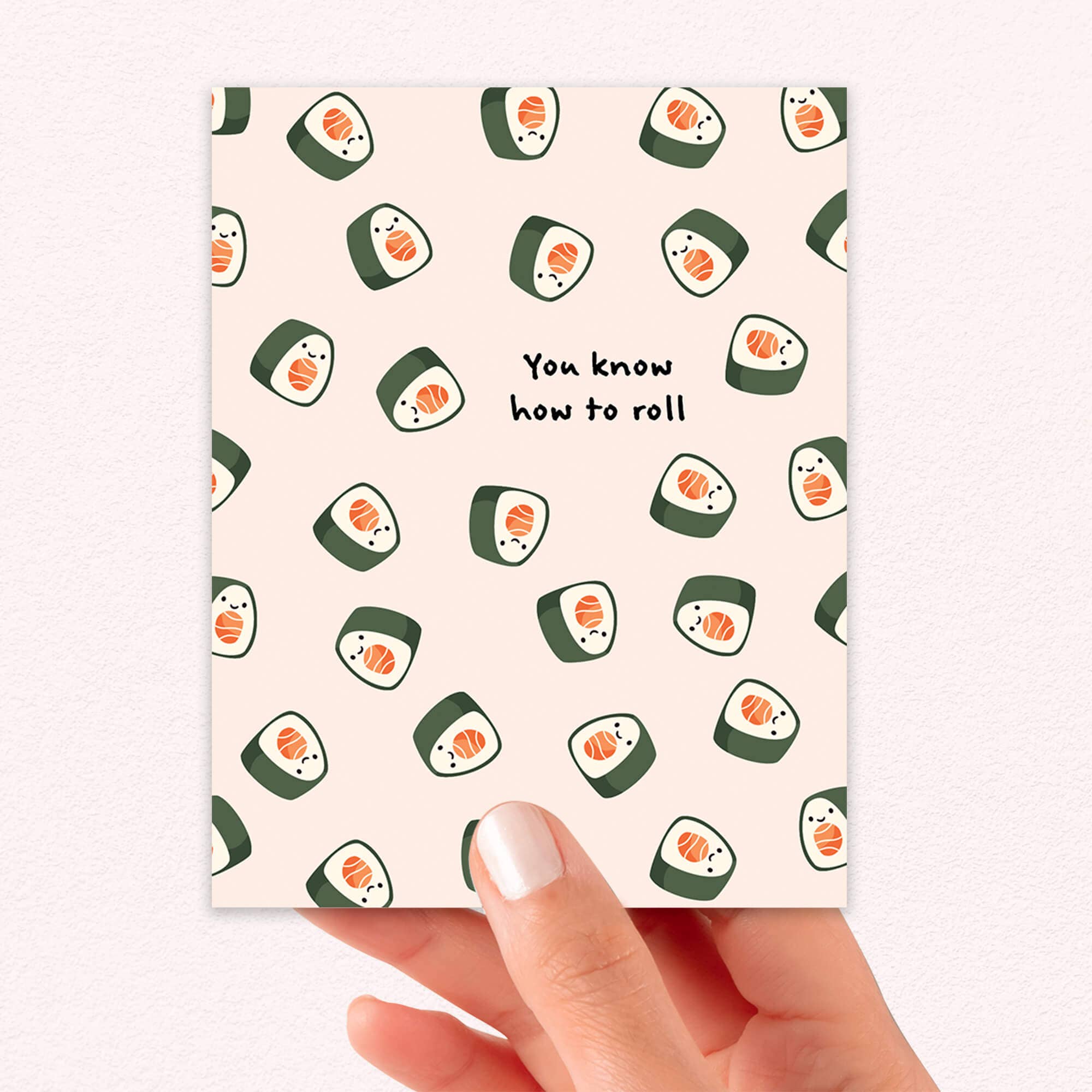 Cute Asian Cards - Wholesale Everyday Greeting Card - You Know How to Roll Japanese Greeting Cards | Salmon Sushi Maki Food4