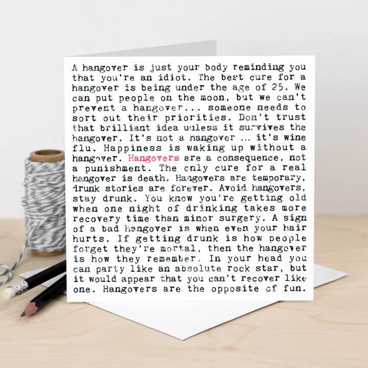 Coulson Macleod - Wholesale Birthday Card - Hangover Quotes Card, Fun Birthday Card