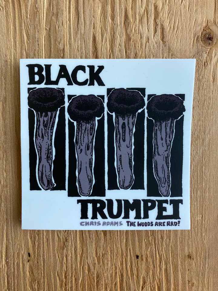 Black Trumpet Punk Rock Mushroom Sticker for wholesale by Sporelust!