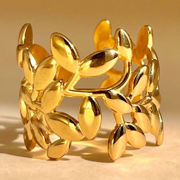 COSMOS - Vendita all'ingrosso Anello midi/a fascia - Anello regolabile in acciaio inox a forma di fogliame0