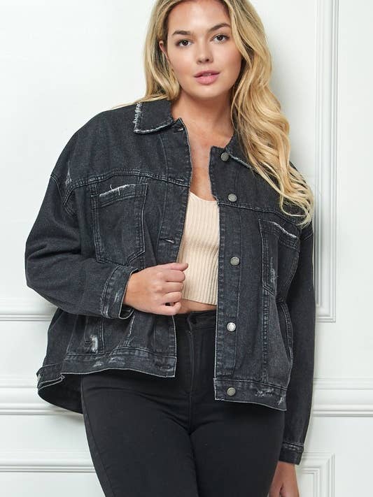 Casaco Denim Color Traseiro Plissado Plus Size por atacado de MintChoco