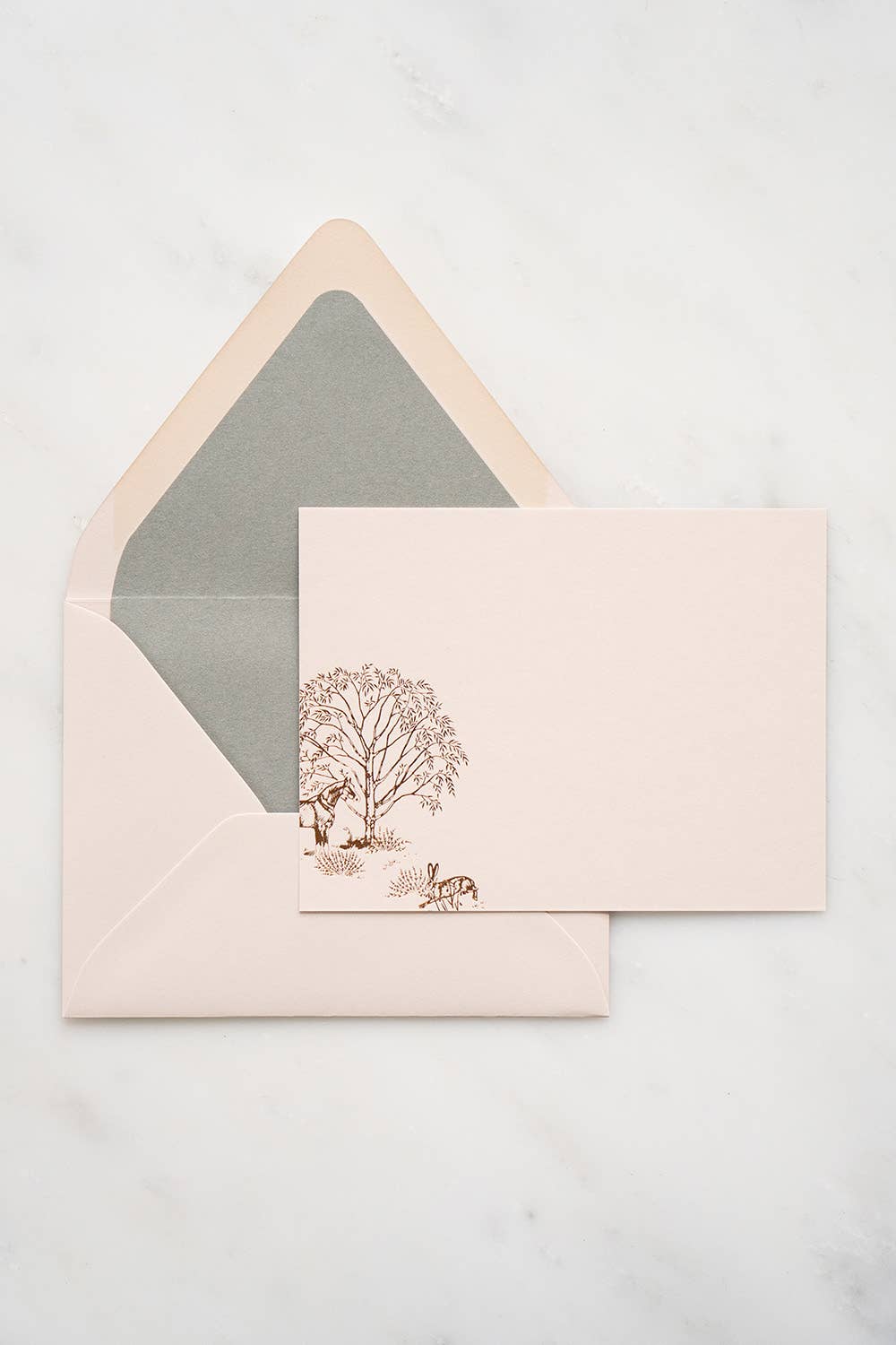 Danielle Demers Studio – wholesale Stationery/notecard set – Horse, Hare & Willow Foil Stamped Cards, Cream, Set of 81