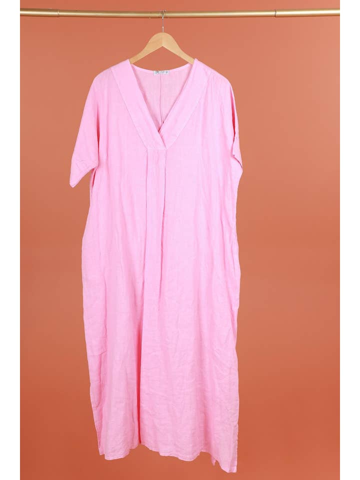 la maison des fibres naturelles - Wholesale Dress - Women's - Long dress v-neck 62733 100% linen