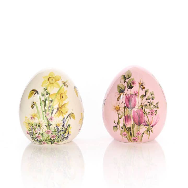 Langs - Wholesale Decorative Tabletop Object - Floral Ceramic Decorative Egg Ornament 2 Asstd1