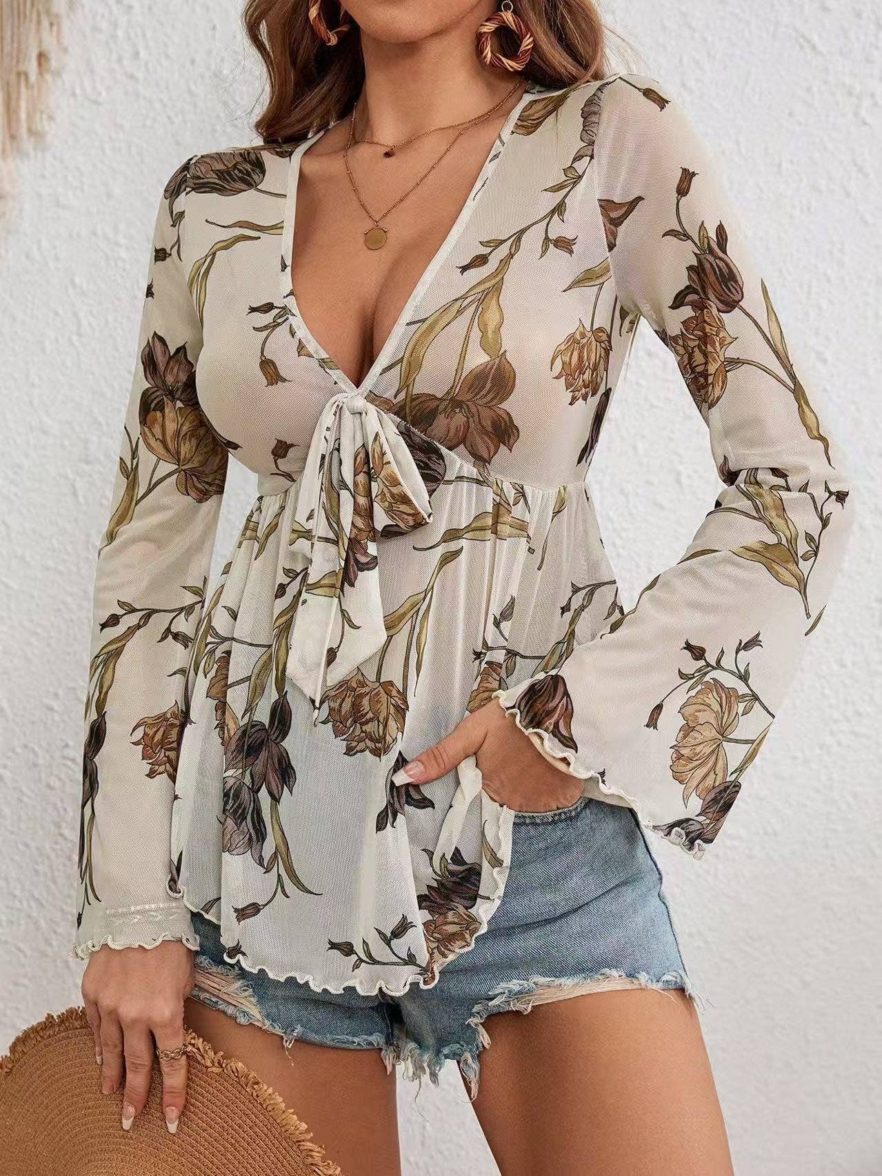 Miss Sparkling - Wholesale Blouse - Women's - Western Printed Bell Sleeve Blouse5