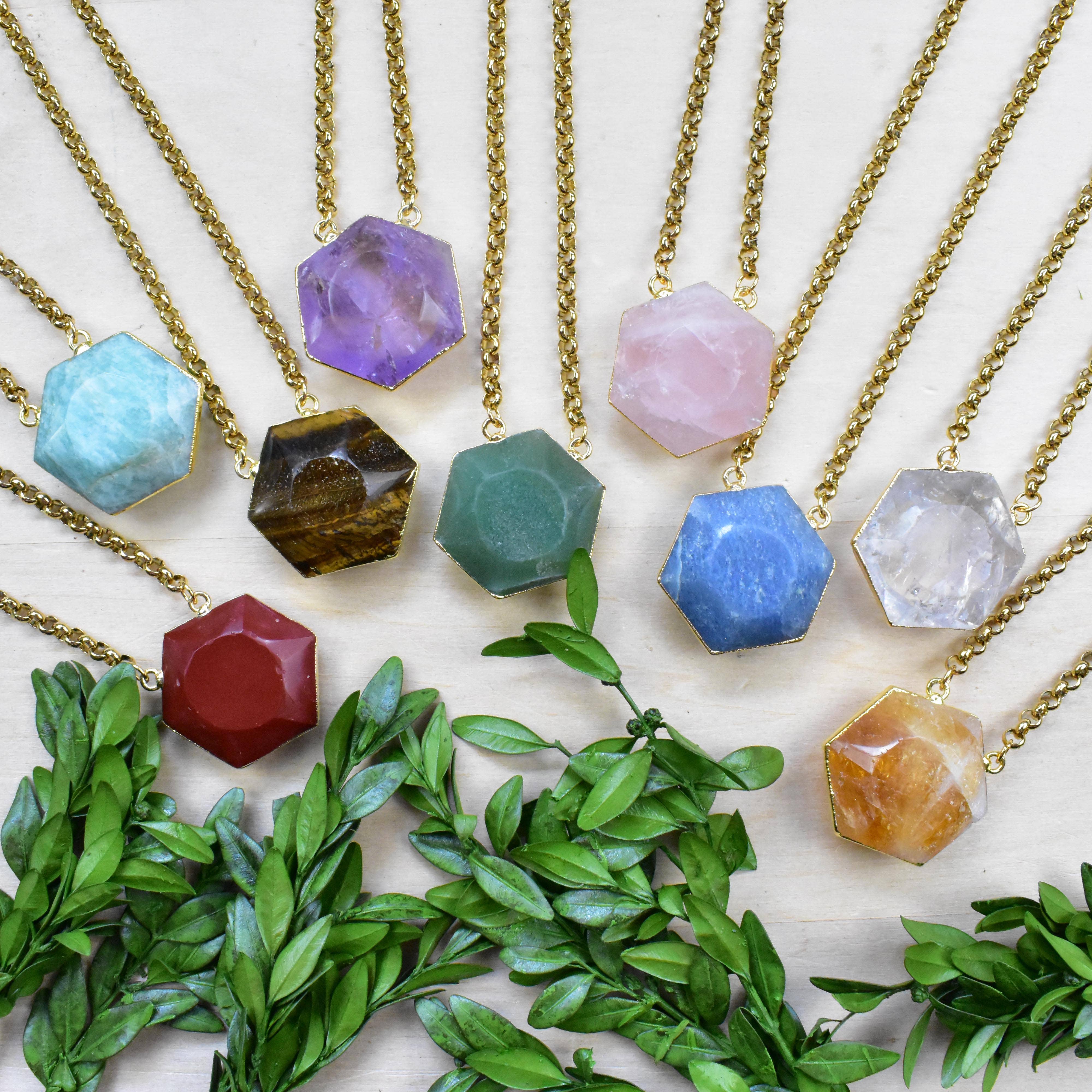 Ewelina Pas Jewelry - Wholesale Halskettinghanger - Astris/// Gouden edelsteen zeshoekketting7