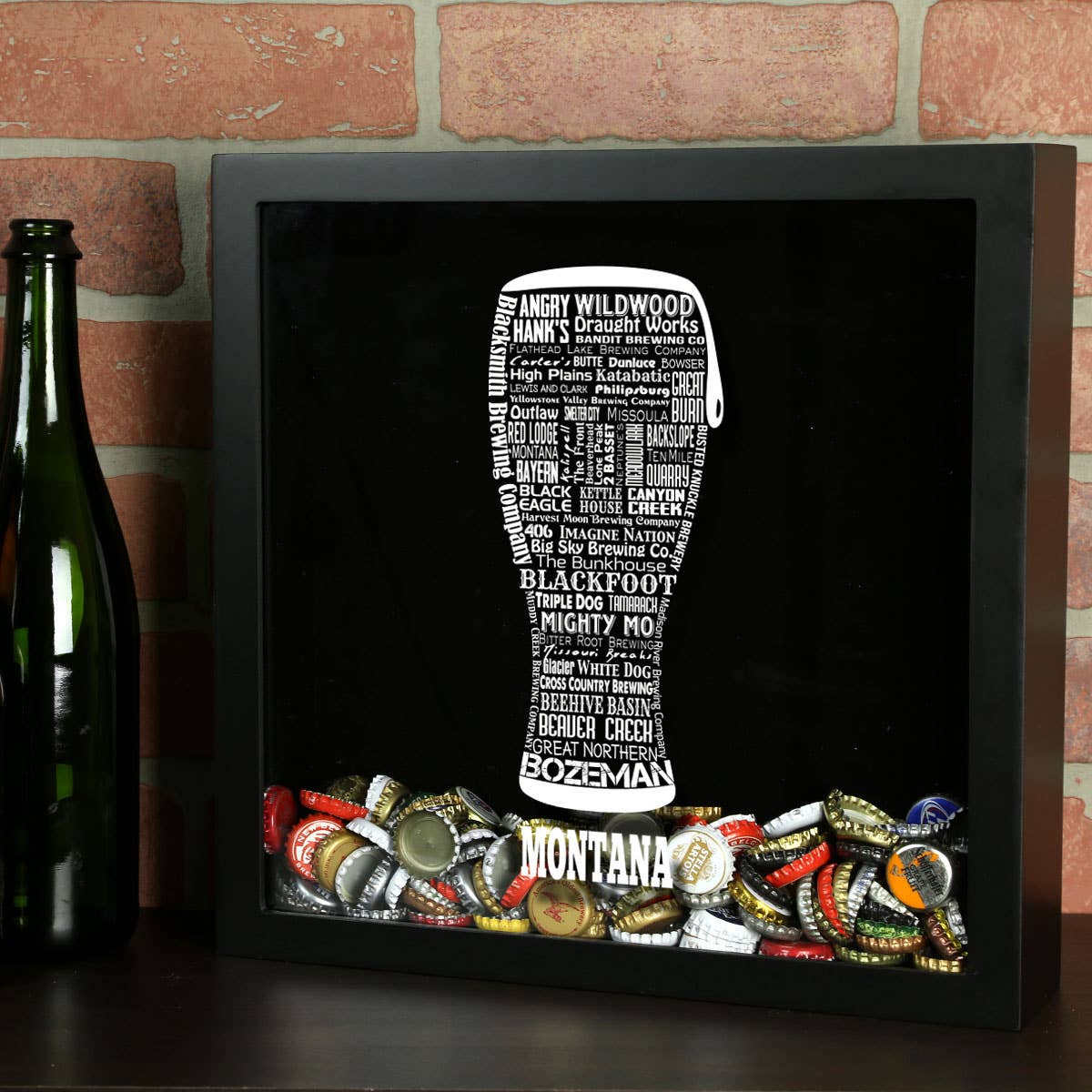 Torched Products - Vendita all'ingrosso Decorazione da parete 3D - State Beer Cap Shadow Box, nero, tipografia della birra artigianale81
