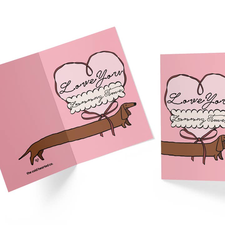 Love You Long Time Cute Dachsund Valentine's Day Card for wholesale by The Cold Hearted Collective