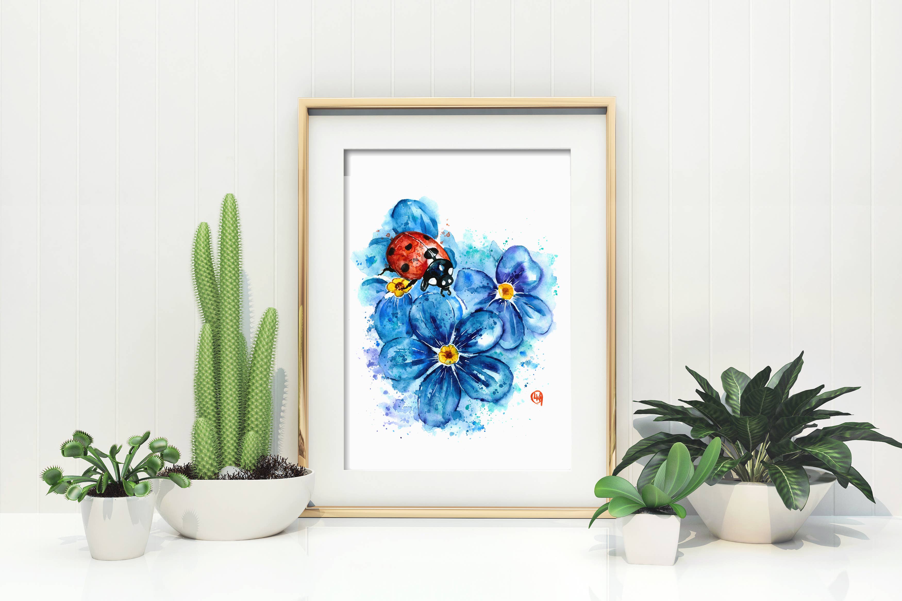Whitehouse Art - Wholesale Art Print - Ladybug Art Print, Garden Decor, Gift Shop, Flower Painting5