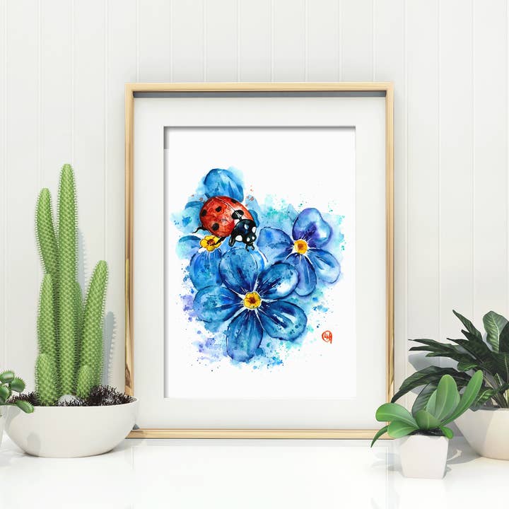 Whitehouse Art - Wholesale Art Print - Ladybug Art Print, Garden Decor, Gift Shop, Flower Painting5