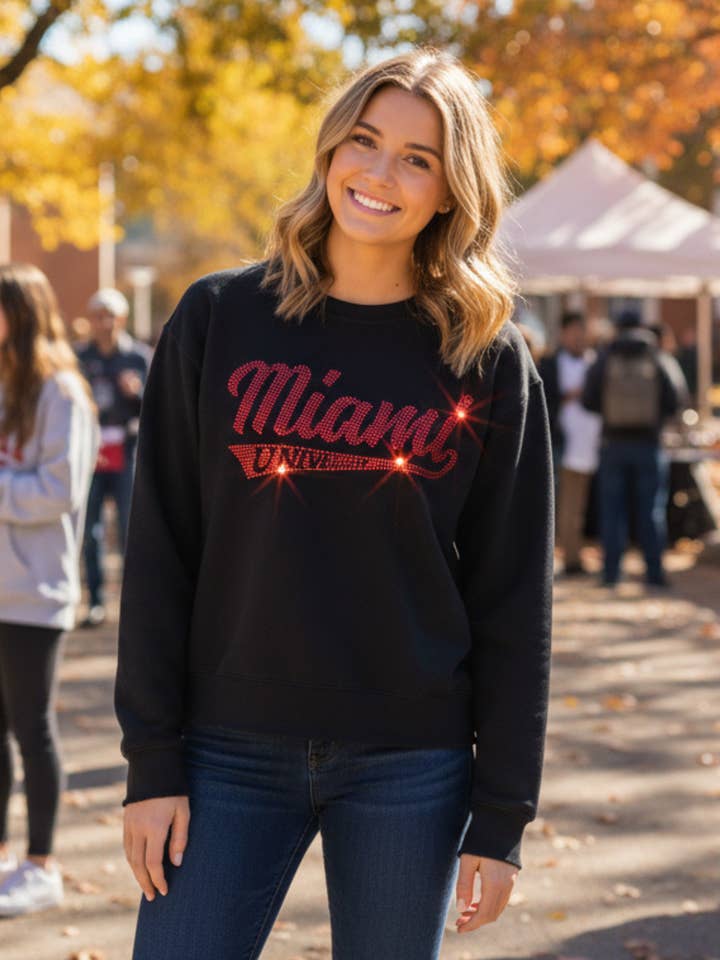 Miami of Ohio University Script Black Crewneck Sweatshirt for wholesale by Moving Forward Designs