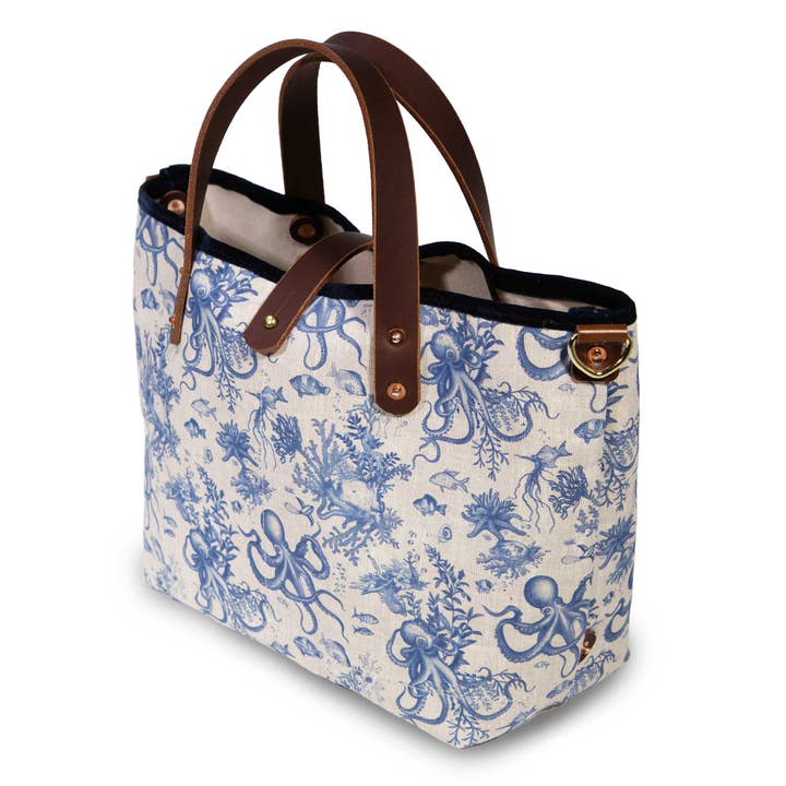 Luxe Linen Mini Tote- Undersea Toile for wholesale by General Knot & Co.