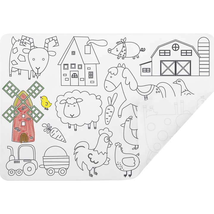 SILICONE: COLORING PLACEMAT SET - FARM THEME for wholesale by Ulysse Couleurs d'Enfance