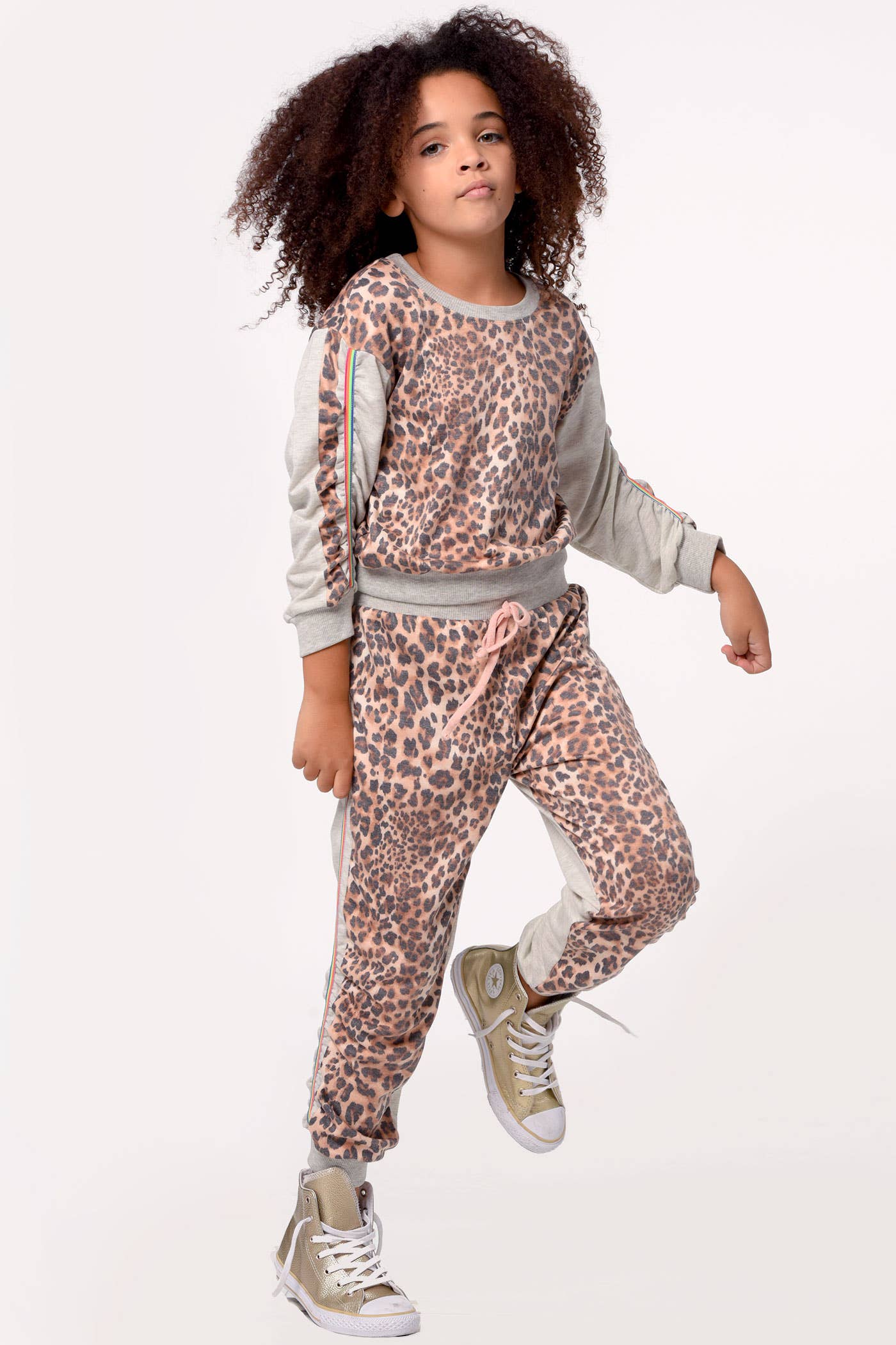 Grey Multi Side Ruched Leopard Contrast Joggers for wholesale on Faire2