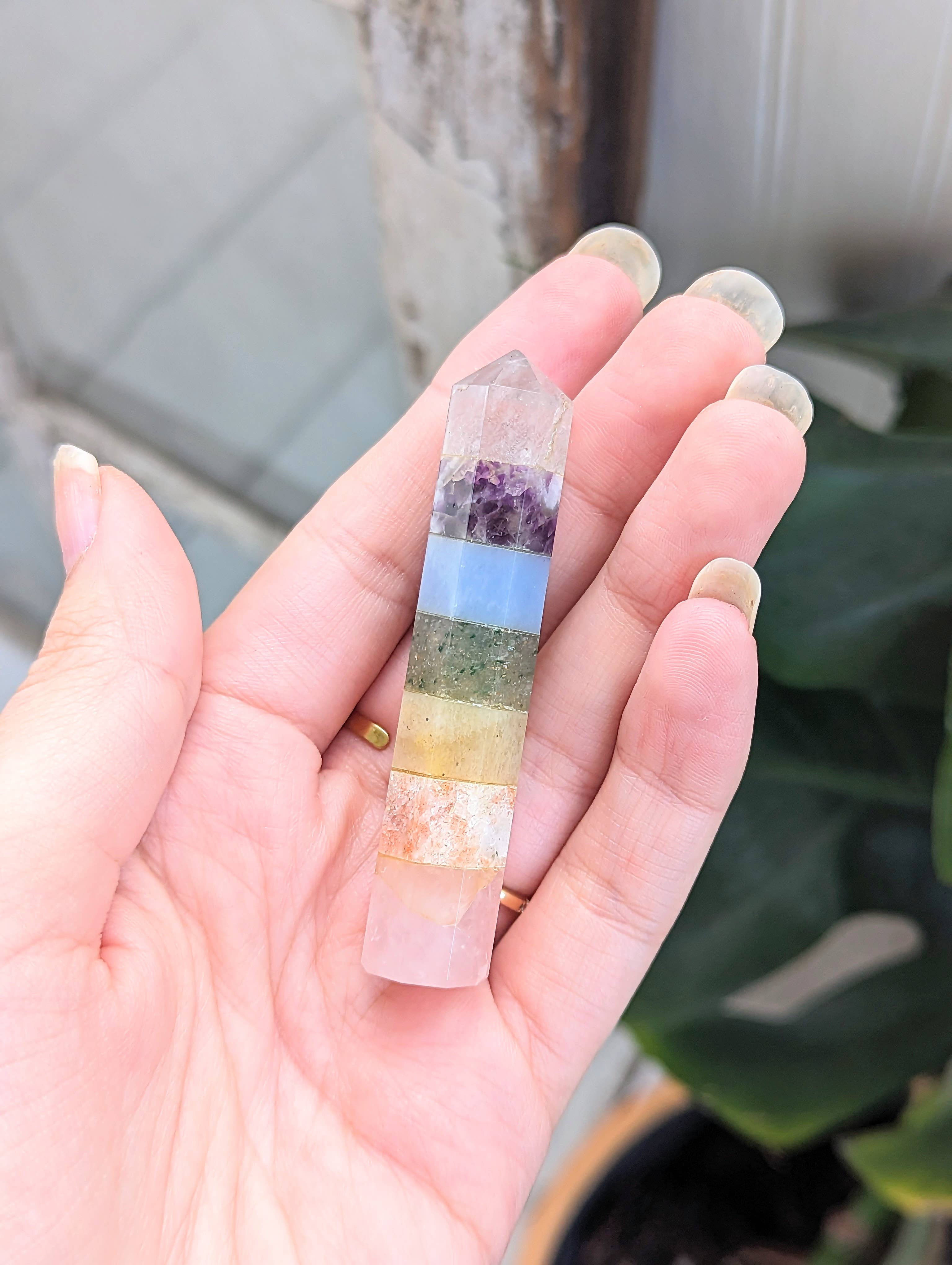 Goddess Provisions - Wholesale Spiritual Stone/Crystal - Pastel Rainbow Chakra Wand - crystal, obelisk, altar tool6