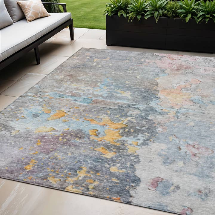 Tapis d'intérieur/extérieur lavable abstrait gris granit 5'X8' pour la vente par HomeRoots