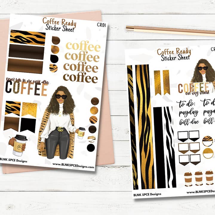 Coffee Ready Sticker Sheets | Planner Stickers for wholesale by BLNK SPCE Designs