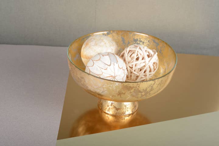 AULICA - Wholesale Fruit Basket - Gold Pedestal Bowl 27X27X9Cm