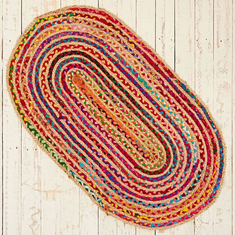 The Paper High Gift Company Limited - Wholesale Area Rug - Multi-coloured Jute And Cotton Oval Rag Rug2
