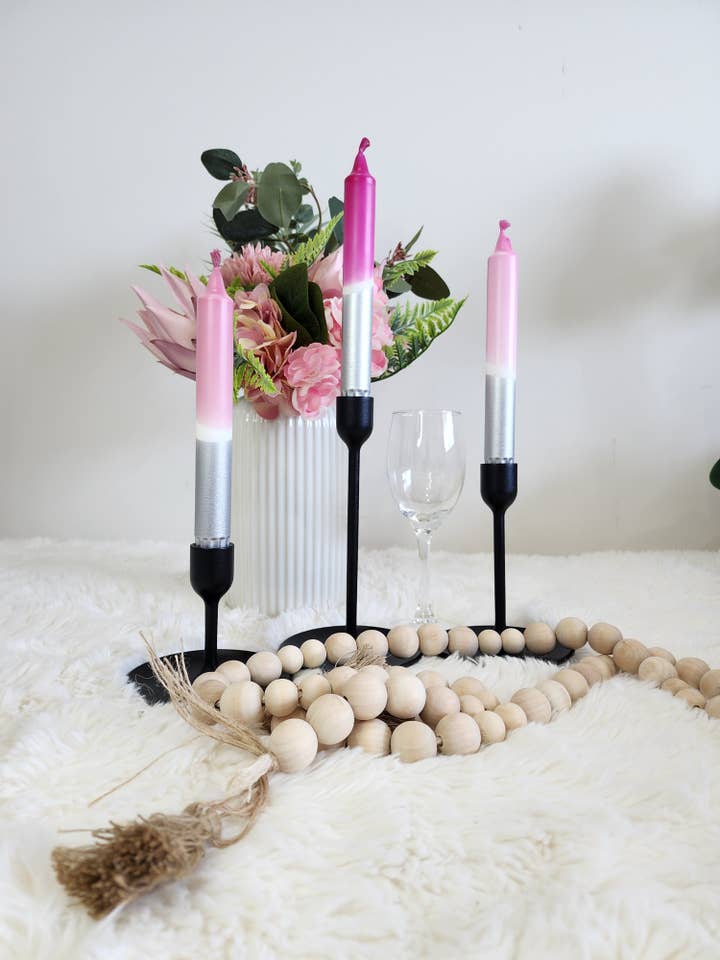 Pink Ice (Metallic Silver) Dipped Candles for wholesale by Coloured Candles