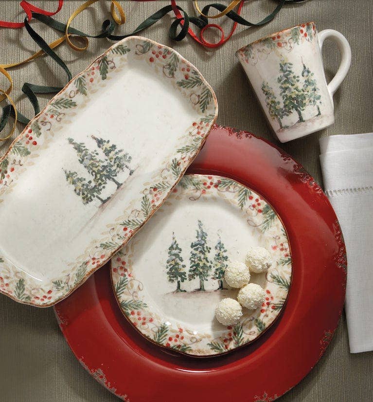Arte Italica & Crown Linen Designs - Wholesale Serving Tray - Natale Rectangular Tray - Christmas1