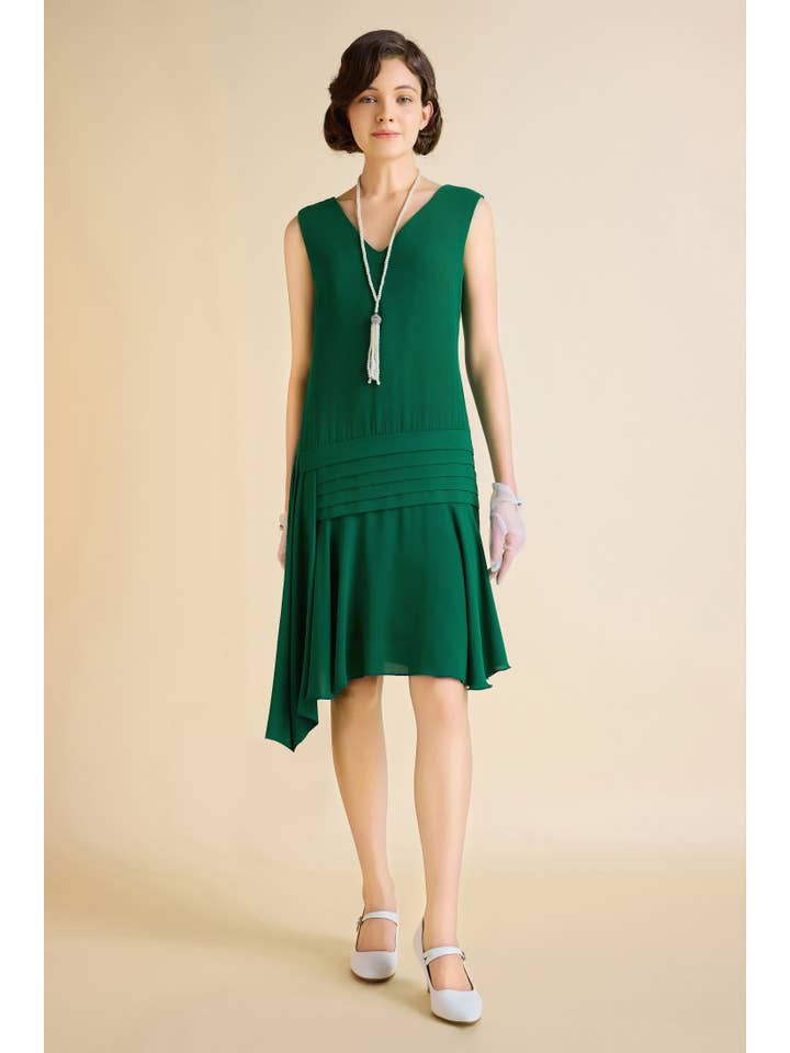 Sea Green Vintage Irregular Ribbon Pleated Day Dress for wholesale on Faire
