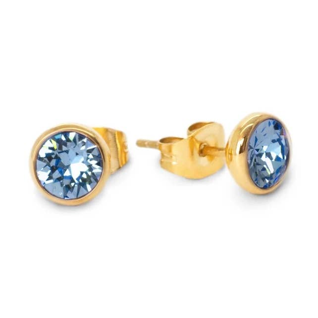 Orecchini Melano Friends Mabel CZ Gold Jeans Blue per la vendita all'ingrosso da parte di Melano Jewelry