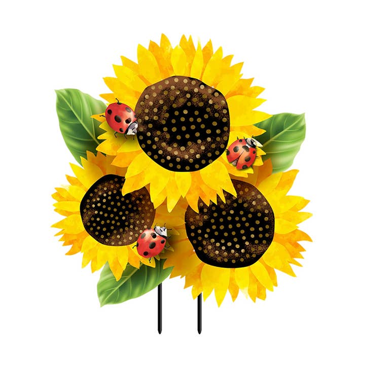 Art en métal avec coccinelles et tournesols pour la vente par Briarwood Lane