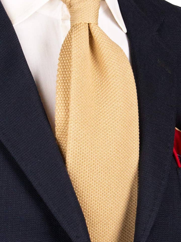 Krawatte aus Strick in Hellbeige Unifarben TRI662 für den Großhandel von Graffeo Cravatte