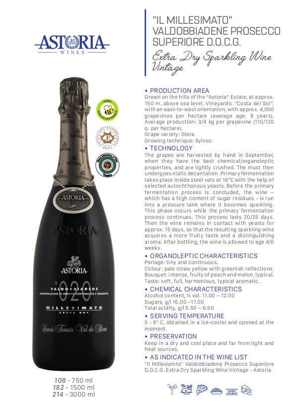 Metina SAS - Wholesale Champagne/Sparkling Wine - Mill.to Prosecco Sup.Valdobbiadene Astoria Magnum 1.5 liters3
