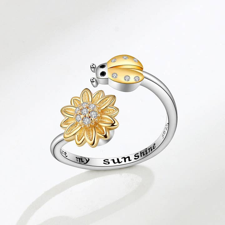 Perimade & Co. LLC – Engroshandel Ring med sten – Solsikke Bug angst rastløs Spinner Ring i Sterling sølv3