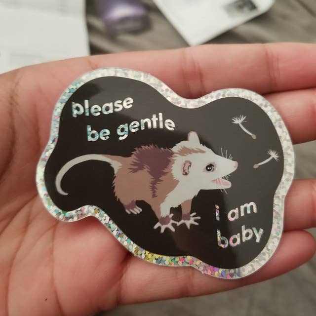 BoyPilot Goods - Wholesale Sticker - Baby Possum Glitter Sticker1