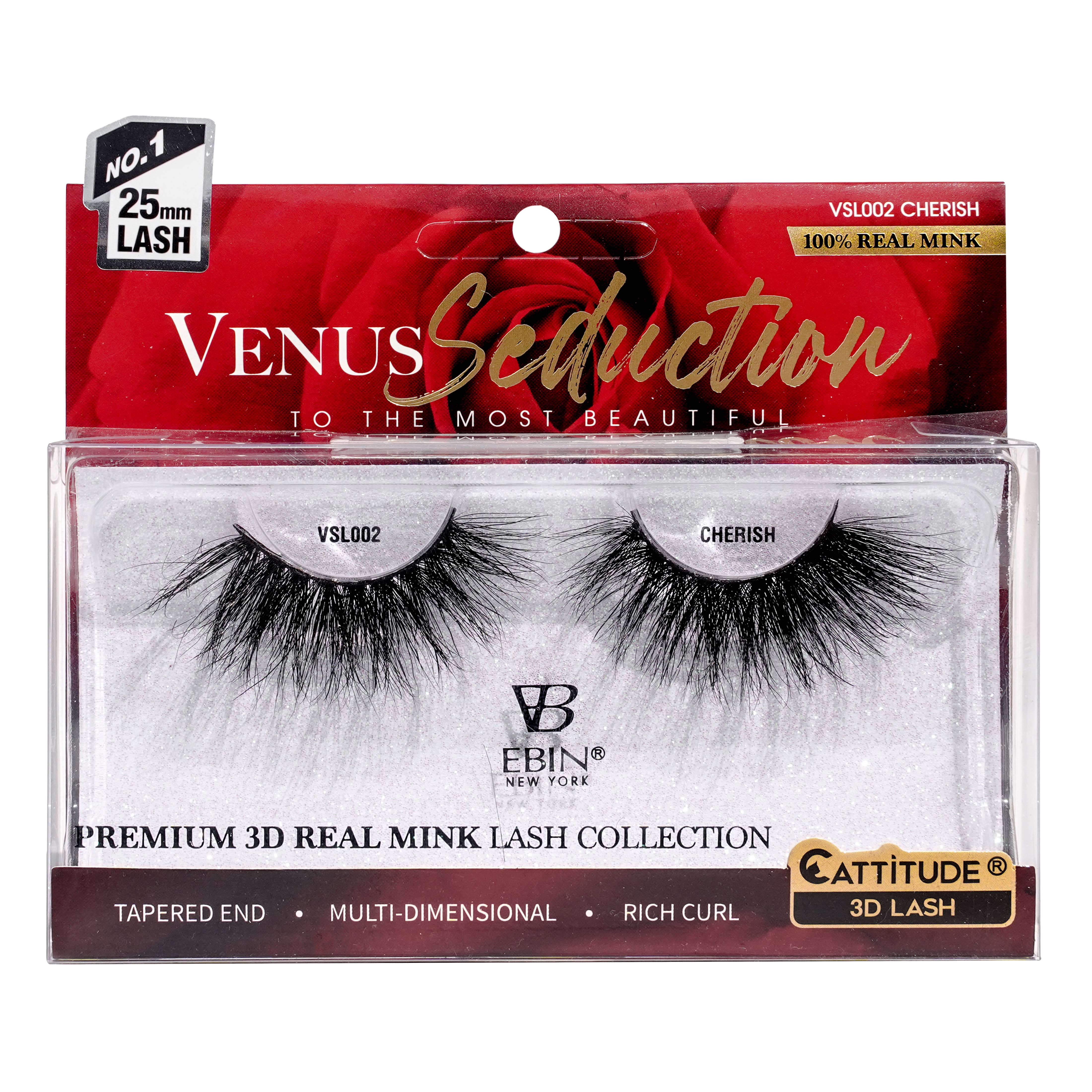 EBIN NEW YORK - Vente Faux cils - Cils 3D Venus Seduction en vison véritable, 25 mm1