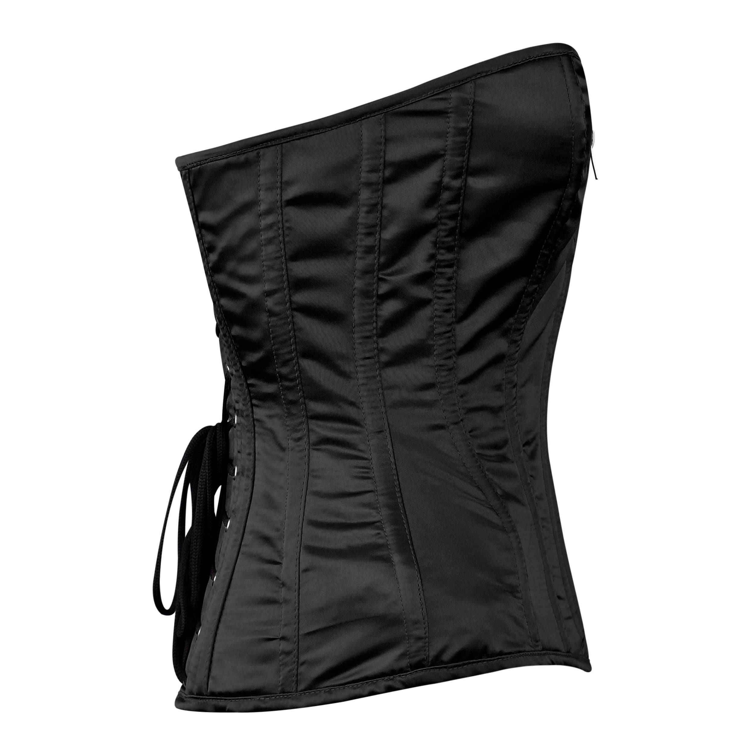 Attire Fashion Club – Engroshandel Korset – til kvinder – Håndlavet sort satin overbustkorset - stålstiver3