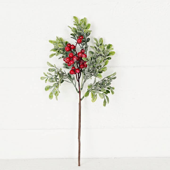 Holiday Depot Inc. - Wholesale Christmas Decoration - 510036- 14in Pick-Icy Sparkle Boxwood with Red Berry-0