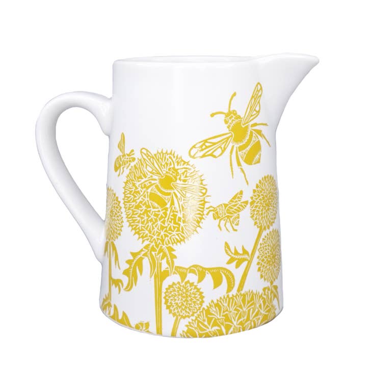 Half Moon Bay By Design - Wholesale Jug - Ceramic Jug Pitcher Honey Bee Dandelions Mustard Yellow1