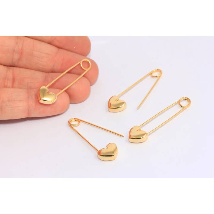 12x42mm 24k Blankt Guld Säkerhetsnål Berlock, Örhängen, MTE805 för wholesale av QueenJewelryM