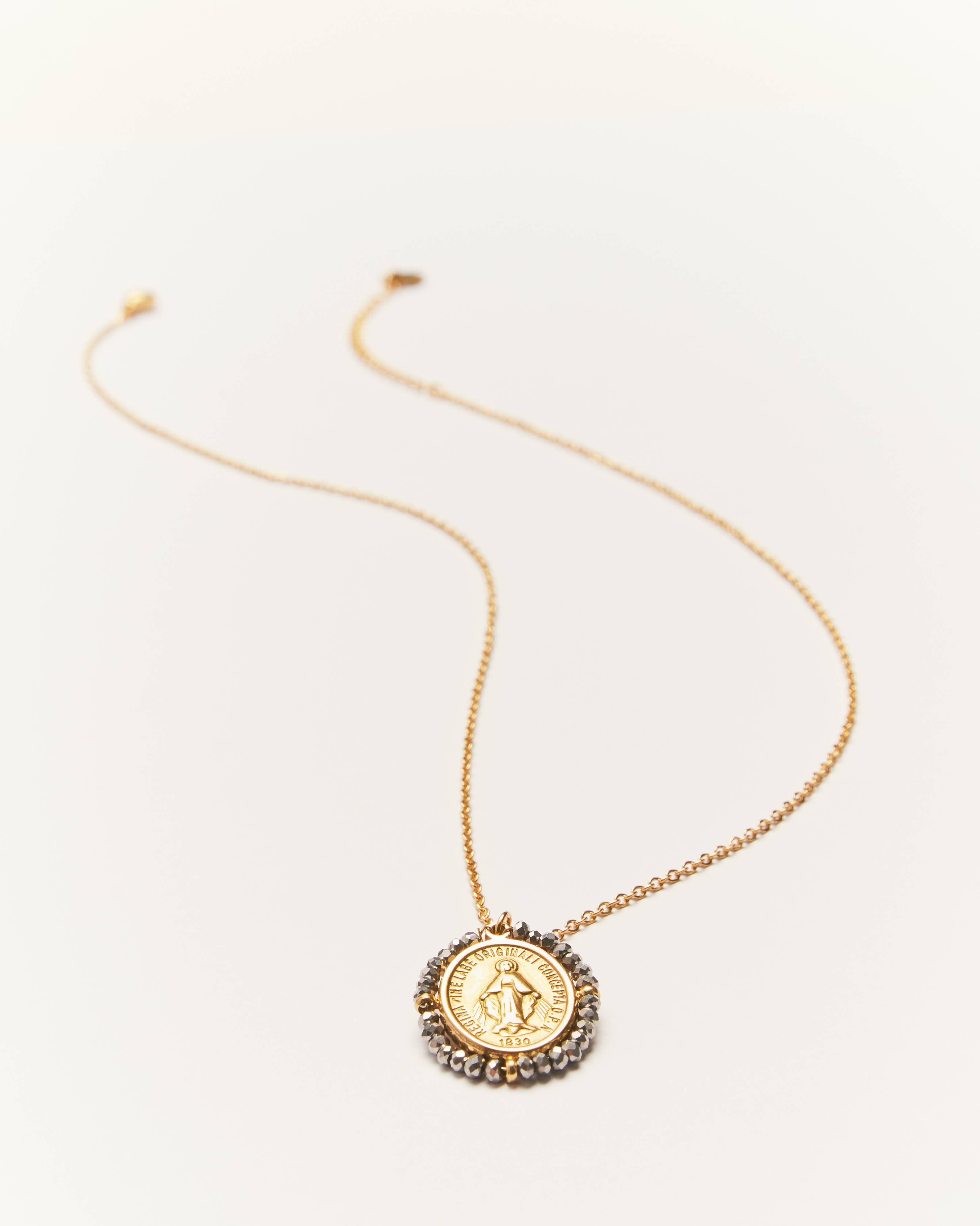 Palas - Wholesale Pendant/Charm Necklace - Santa Maria Silver - golden medal necklace with grey stones1