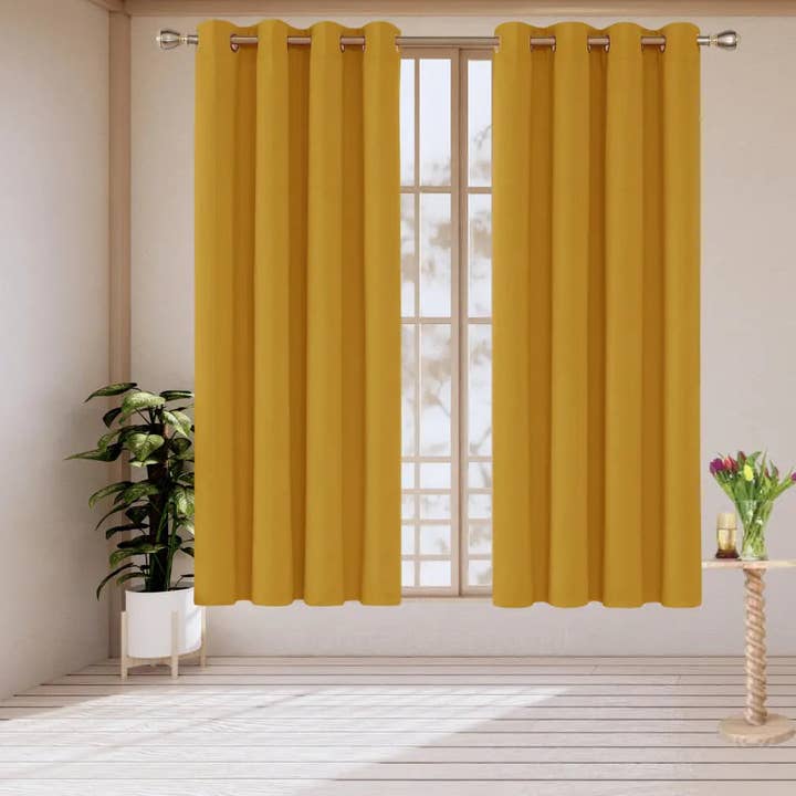 Ochre Blackout Thermal Curtains – Eyelet Top, 2 Panels for wholesale by The Fitted Sheets