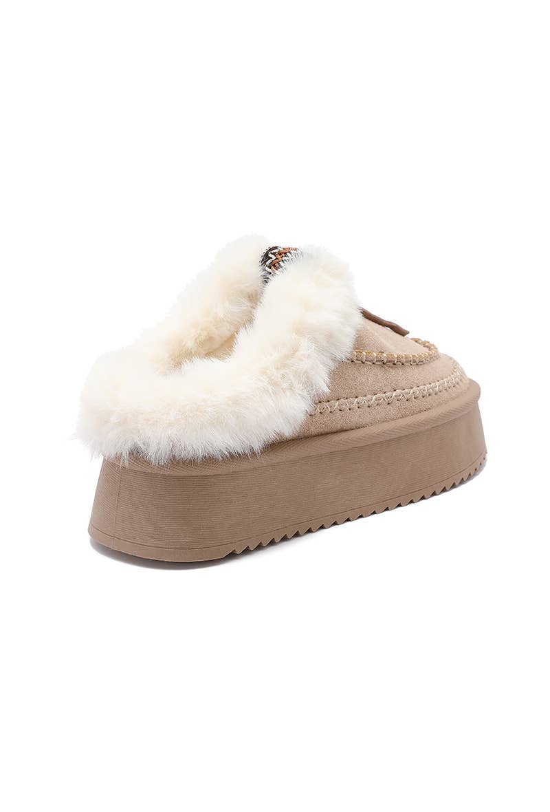 Joia Paris - Wholesale Mules - Women's - Fur-lined mules with thick sole and braided strap RU-2128