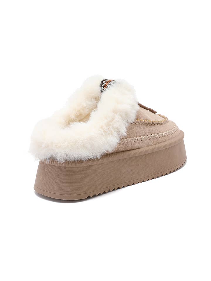 Joia Paris - Wholesale Mules - Women's - Fur-lined mules with thick sole and braided strap RU-2128