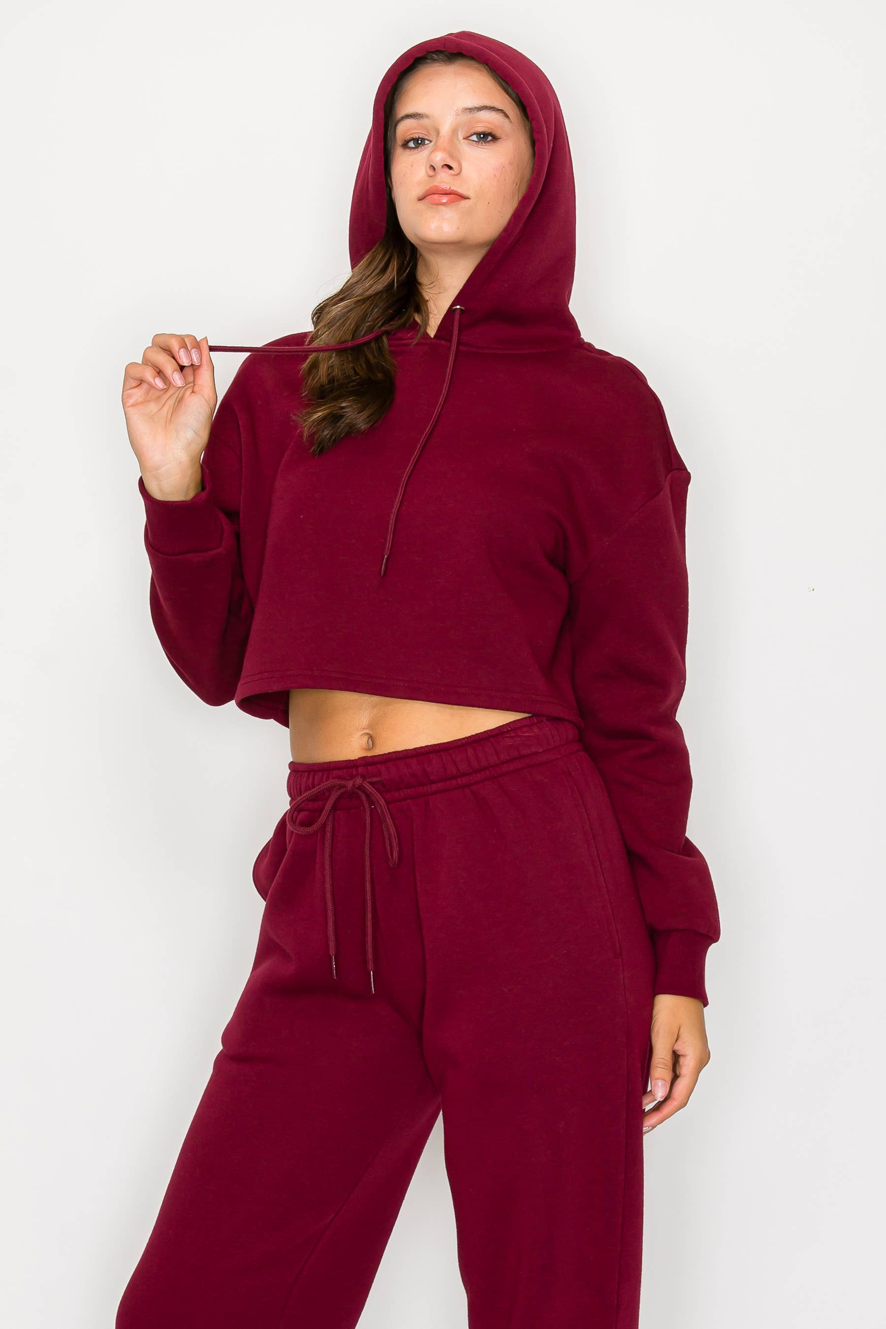 Color 5 - Wholesale Hoodie - Women's - Solid color fleece lined crop pull over hoodie jacket 8