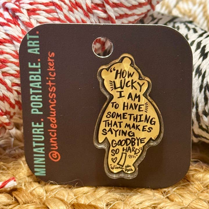 Pooh Bear Acrylic Pin for wholesale by Uncle Dunc's Sticker Shoppe