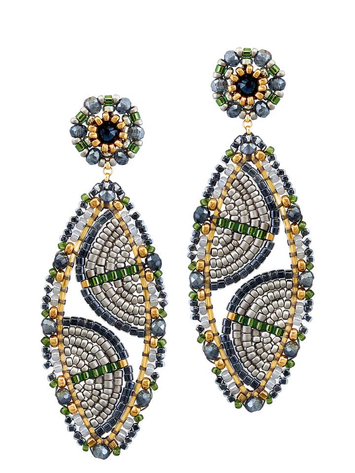 Abstract Teardrop Earring in green, style E24105 for wholesale by Miguel Ases