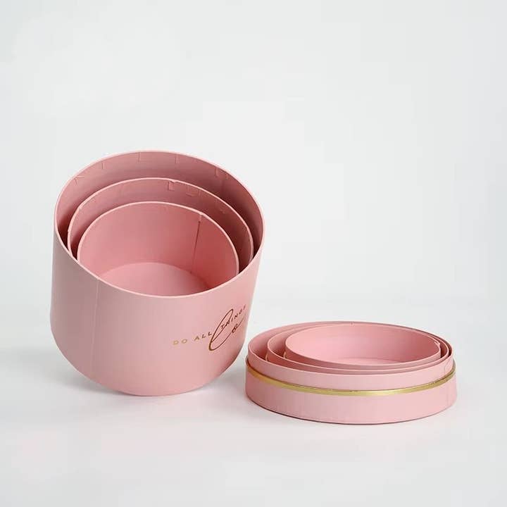 Elegant Design Supply - Wholesale Gift Box - Gold Rim Round Flower Gift Box7