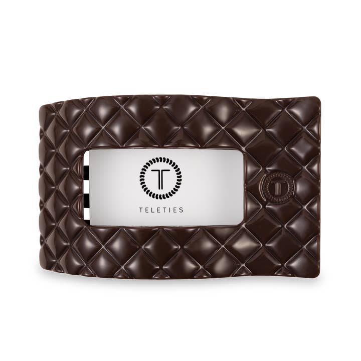 TELETIES - Wholesale Hair Clip - Women's - Flat Rectangle Hair Clip | Large | Truly Taupe Quilted1